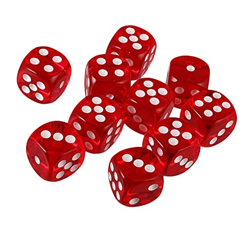 Yourandoll 10 STÜCKE Polyedrische Würfel D6 Würfel 16mm Acryl Dice Spielwürfel for DND RPG Dungeons & Dragons Tischspiele (Rot)
