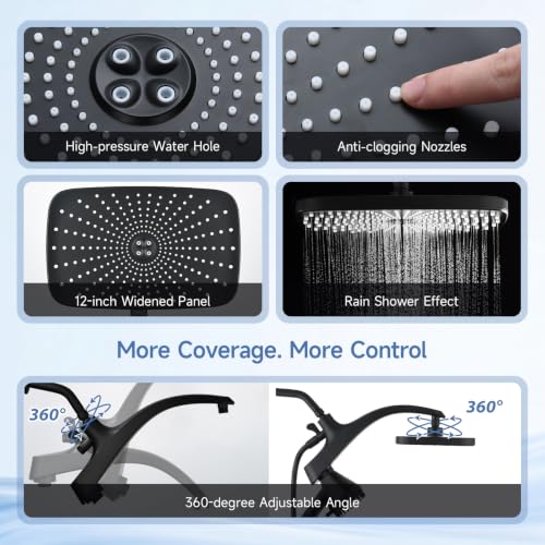 Image of Shower Head with Handheld - High Pressure Filtered Hand Held Showerheads | 12 inch Rainfall Shower Heads, Built-in Magnetic Docking, Wash Jet, Replaceable Filters, Stainless Steel Shower Hose, Black