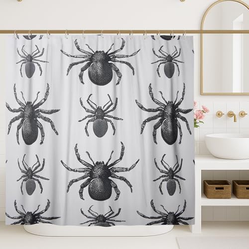 Tenda da doccia a forma di ragno, motivo gotico con insetti, lavabile, con ganci, in tessuto, decorazione per bagno, camera degli ospiti, 183 x 183 cm