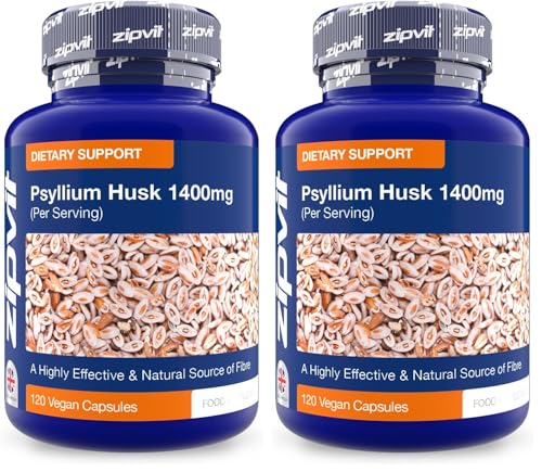 Image of Zipvit Psyllium Husk Fibre Supplement, 1400mg Psyllium Husk Powder, Up to 4200mg Per Serving, 120 Vegan Capsules (Pack of 2)