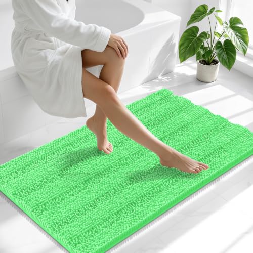 Image of Smiry Thick Chenille Bathroom Runner Rugs 44x24, Extra Absorbent Striped Bath Mat, Machine Washable, Rubber Backing, Long Bath Rugs for Bathroom, Tub & Shower, Home Decor Accessories, Mint Green