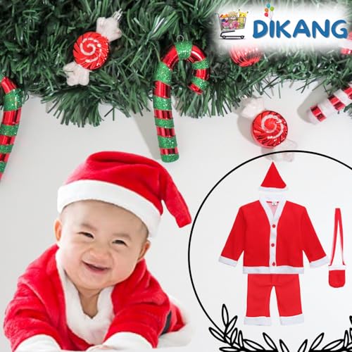 Image of DIKANG Santa Claus Dress for Kids - Unisex | Premium Santa Claus Christmas Dress for Baby Boys and Girls | Santa Costume Set for Kids with Jacket, Pant, Cap and Pouch for Christmas Party