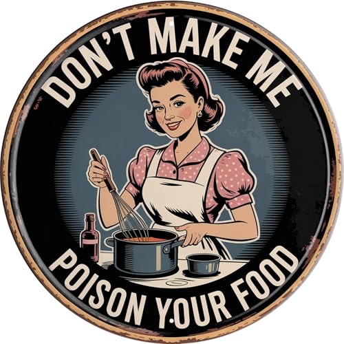 LMDDFZS Poison Your Food Metal Sign 8x8in Round Humorous Plaque for Kitchen Wall Decor Chef Gift