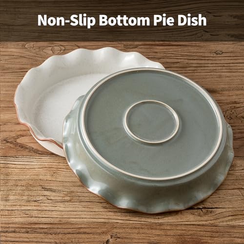 SIDUCAL Ceramic Pie Pan for Baking[10.5 inch],Reusable NonStick Ceramic Pie Plate with Ruffled Edge,Deep and Fluted Pie Dish for Apple Pie,Quiche,Pot Pies, Tart, etc（Green） - Thumbnail 5