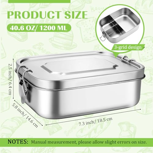Image of Funnymoom 4 Pcs Stainless Steel Metal Bento 40 oz Leak Proof Metal Lunch Container 3 Compartment Packing Box Sandwich Container Bento Snack Box for Work Travel Adults