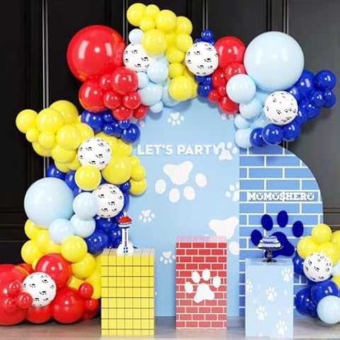 MOMOSHERO 137Pcs Paw Toy Inspired Story Balloon Arch Garland Kit, tieh Paw Print Balloons, Dog Bone Foil Balloons for Baby Shower Gender Reveal Birthday Party Decorations Supplies Cover