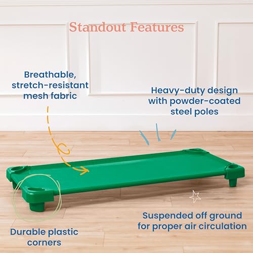 Image of ECR4Kids Stackable Kiddie Cot, Ready-to-Assemble, Standard Size, Classroom Furniture, Green, 6-Pack