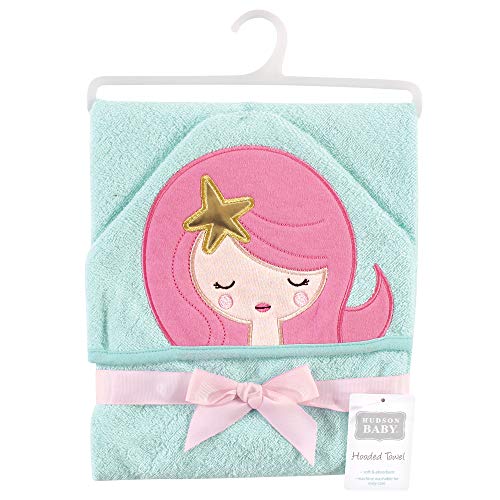 Image of Hudson Baby Unisex Baby Cotton Animal Face Hooded Towel, Mermaid, One Size
