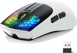 MAGIC-REFINER X5 Wireless Gaming Mouse, 49g Ultralight G502 Tri-mode 2.4Ghz/USB-C Wired/Bluetooth Mouse, PC Gaming Mice PixArt Optical Sensor-Adjustable DPI-Main Click RGB Backlit-Win/MAC, White&Black