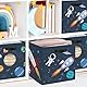 Clastyle 3 Stück Kosmischer Weltraum Kinder Aufbewahrungsbox Stoff für Kallax Faltbar Aufbewahrungskorb Klein Junge Mädchen Schrank Organizer Kleiderschrank für Regal,Rakete,30x30x30 cm
