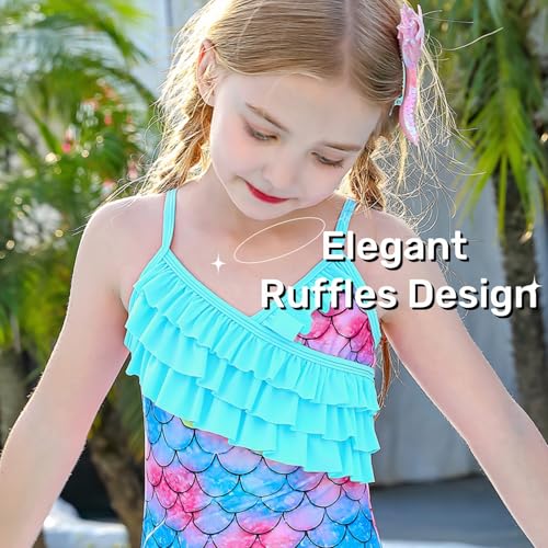 Danvren Girls One Piece Swimsuits Floral Ruffle Swimwear Beach Mermaid Bathing Suit 5-13 Years thumb #1