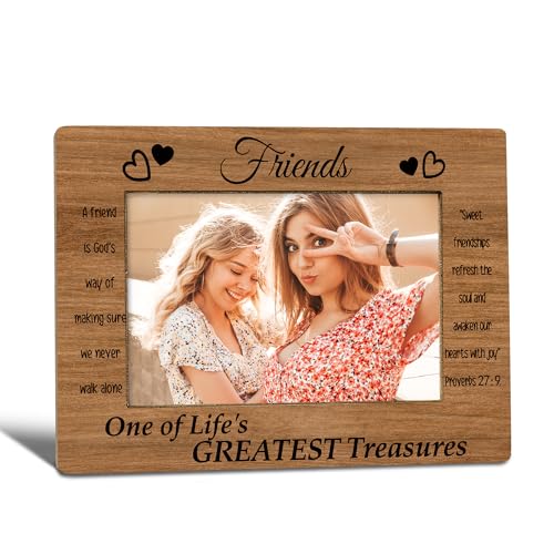 WTOGQ Friends Picture Frame, Best Friend Birthday Gifts for Women, Bible Verse Photo Frame 4X6, One of Life's Greatest Treasures Wooden Photo Picture Frames for Desk Tabletop Decor