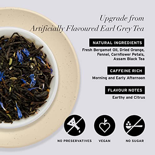 Image of Clive Road Earl Grey Tea - 50+ Cups, Premium Tea Box, With Natural Bergamot Oil, Orange & Cornflower Petals, Delicious Citrusy & Earthy Flavour, Brew as Hot or Iced Black Tea, 100 g