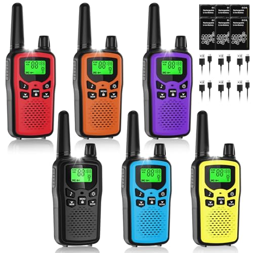 Walkie Talkies for Adult Long Range 6 Pack Rechargeable 2 Way Radios LED Flashlight Hiking Accessories Camping Gear Gifts for Kids Family Emergency