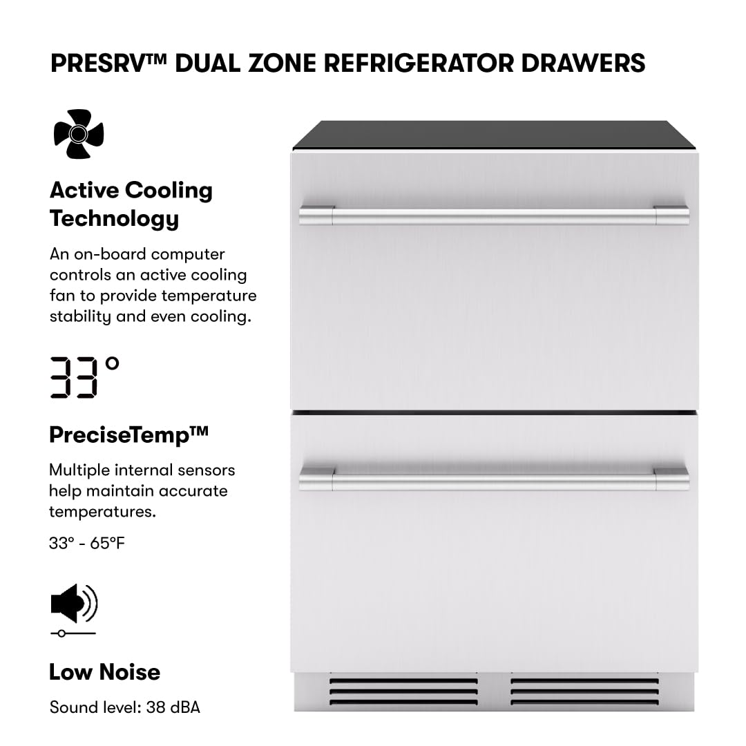 Zephyr Presrv 24 Inch Dual Zone Refrigerator Drawers Wine & Beverage Fridge, Stainless Steel Wine Cooler Home Bar Under Counter Freestanding Built In, Energy Star Certified, 5.1 Cu. Ft on Fridge.com