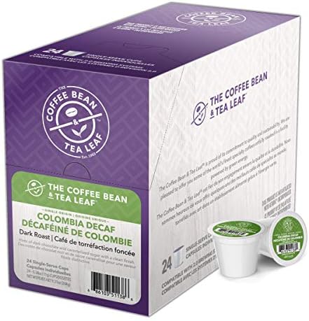 Coffee Bean and Tea Leaf Decaf Coffee Pods, Colombian Coffee, Dark Roast Coffee, Single Serve Coffee for Keurig K Cups Brewers, Hot or Iced Coffee, Decaffeinated Coffee in Recyclable Pods, 24 Count