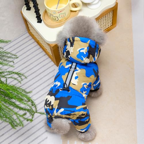 Izefia Dog Coat Pet Apparel Jumpsuit Windproof Cold Weather Coat 4 Legs Camouflage Jacket Warm Winter Thick Clothes Snow Proof Coat Cotton Dog Coat for Small Dog Medium Dog Cat Blue M - Image 4