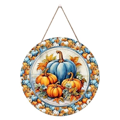 Letrero de madera para Halloween, letrero de madera de Acción de Gracias, decoración de puerta, accesorios de ambiente de, colgante de puerta de madera Placa Puerta Oficina (Orange, 20x20x0.3cm)