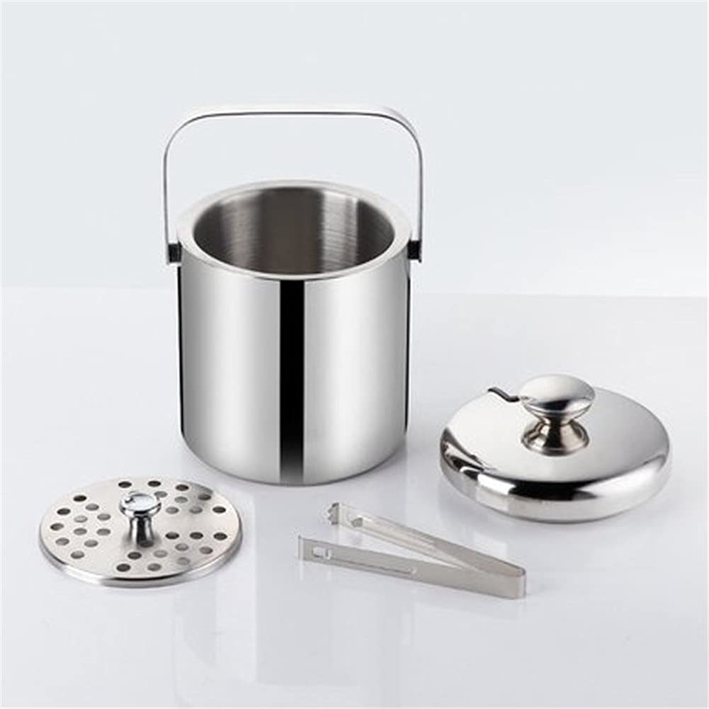 Cubo de Hielo de 1,3 l, Cubo de Acero Inoxidable, Cubo de Hielo con Aislamiento térmico de Doble Capa, Recipiente para Cubo de Hielo con Tapa y Pinzas