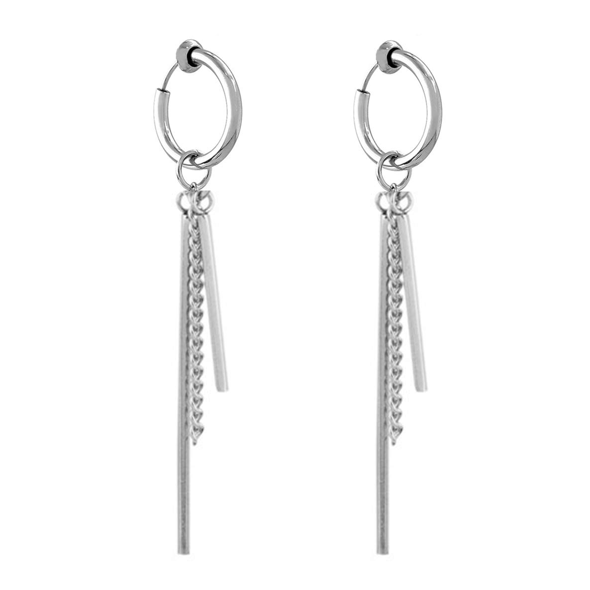 ALOHAMONI (アロハモニ) BTS 防弾少年団 ジョングク 着用モデル フープピアス スティック チェーン 3連 デザイン 両耳セット jungkook シルバー ロングピアス フープ リング レディース メンズ ユニセックス 韓国 オルチャン (イヤリング)