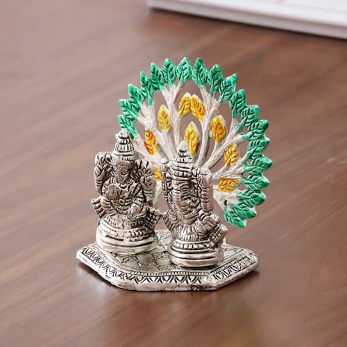 Image of KridayKraft Mini Laxmi Ganesh Murti - Divine Lord Idol for Home & Office Decor, Intricately Designed Pooja Statue & Spiritual Showpiece for Living Room, Bedroom, Temple (Silver)