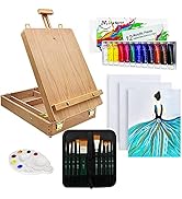 Deluxe Art Supplies 27 Pieces Art Set with Tabletop Easel, 12 Colors Acrylic Paint, 10 Paint Brus...
