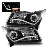 SPPC Projector Headlights Halo Black Assembly Set (CCFL Bar Design) For Chevy Cruze - (Pair) Driver Left and Passenger Right Side Replacement Headlamp