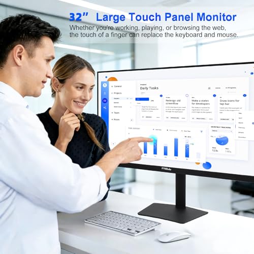 Image of FYHXele 32 Inch Large Touchscreen Monitor QHD 1440P 100Hz,USB-C, HDMI, Displayport,Height /Swivel /Tilt /Rotating Adjustable Stand, IPS Multi-Touch PC Monitor for mall, Office, Gaming