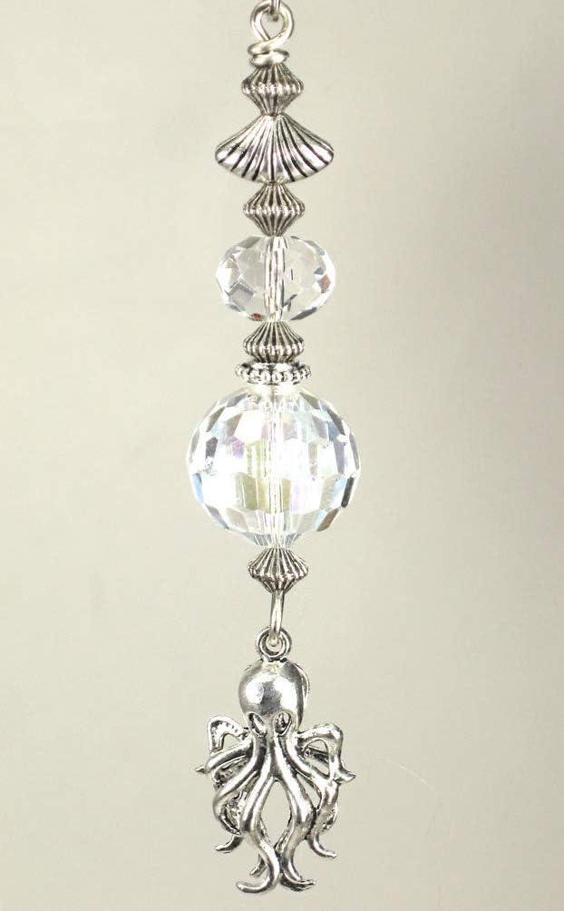 Clear Faceted Glass and Small Silvery Octopus Ceiling Fan Pull Chain
