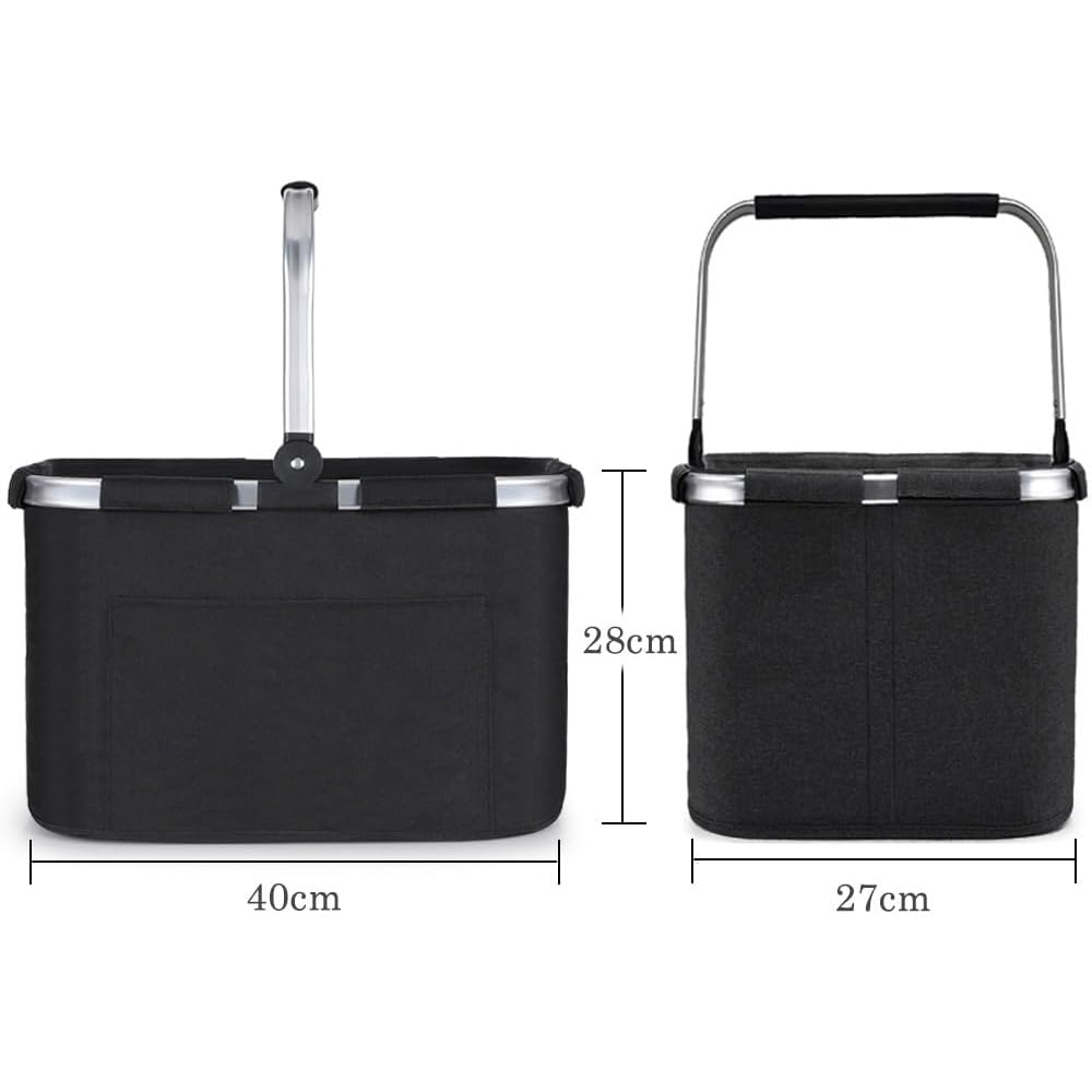 Diurwur® Cesta plegable de 30 l para la compra con tapa, cesta de picnic grande con asas acolchadas, cesta plegable con marco de aluminio, cesta estable, ideal para viajes, picnics, compras, regalo