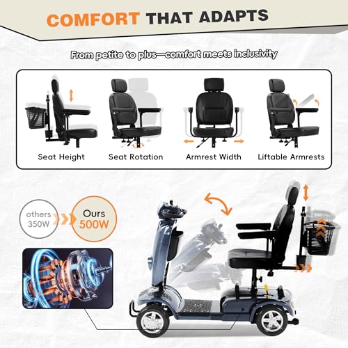 Image of Heavy Duty Mobility Scooter for Adults & Seniors, 500W Motor, 20 /30 Miles Long Range, 450 LBS Capacity, Removable Lithium Battery, 10 inch All-Terrain Tires, with Windshield & Suspension