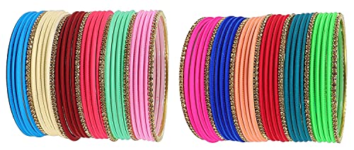 Image of NMII Stylish Multi colour Metal Bangles set for women and Girls with Zari and Cutting Design | Fancy Multicolour Bangles for women | Metal Chudi Set For Women | Women's Bangles
