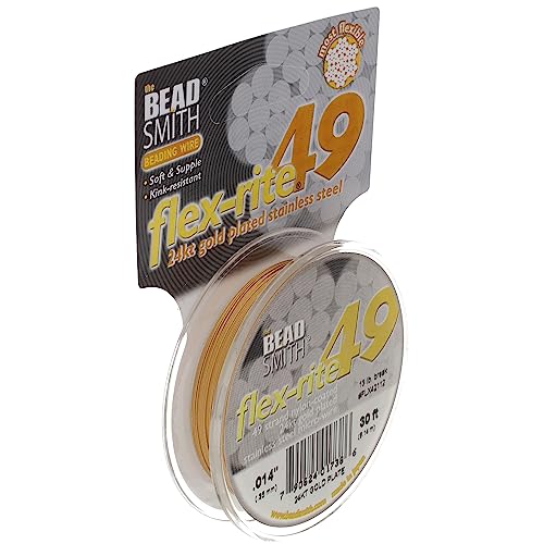 The Beadsmith Flex-Rite 49 Strand Nylon Coated, Stainless-Steel Beading Wire, Jewelry Making Supply (.014 Dia, Gold - 30 Ft)