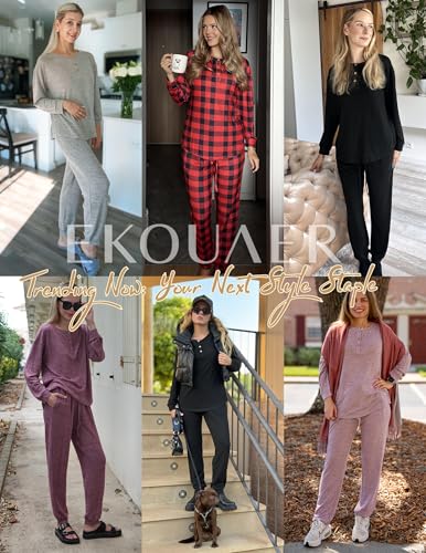 Ekouaer Womens Pajama Sets Long Sleeve Henley Neck Pj Sets Loungewear 2pcs — view 6