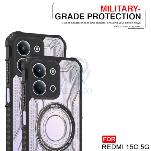 Image of AESTMO Hybrid Shockproof Back Cover Case for Redmi 15C 5G Compatible with MagSafe | Hard Back Case Cover for Redmi 15C 5G (PC & TPU, Translucent Back, Black Sides)