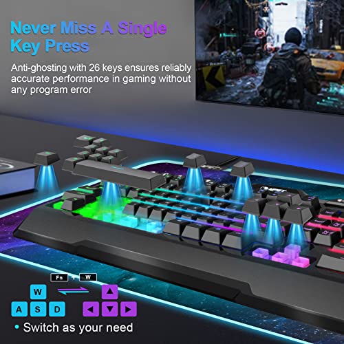 Npet K32 Wireless Gaming Keyboard Rgb With Wrist Rest - Long-Lasting Rechargeable Battery - Quick And Quiet Typing - Water Resistant Backlit Wireless Keyboard For Pc Ps5 Ps4 Xbox One Mac - Black #TOP3