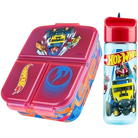 Hot Wheels Lunch Box with Compartments & Water Bottle for Kids - Children Gifts Cover