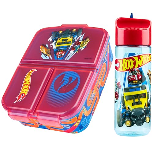 Hot Wheels Fiambrera Infantil con Compartimentos y Botella de Agua - Regalos Niños