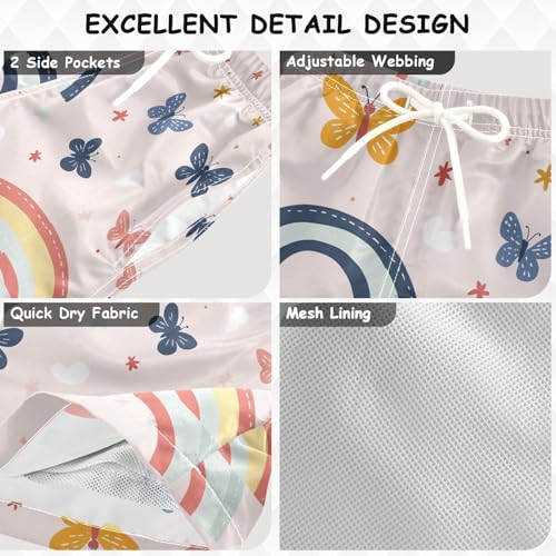 Pigsaly Boys Swim Trunks Cute Rainbows Colorful Butterfly Boys Board Shorts Swimsuit Swimwear Summer Bathing Suit 3T3