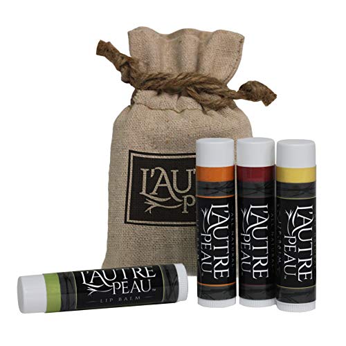 L’Autre Peau Lip Balm, Moisturizing Lip Care “Indulgence Gift Set” for Men & Women, 100% Natural Beeswax, Vitamin E, Aloe, & Shea Butter. Lip Repair Chapstick for Dry, Chapped & Cracked Lips (4 Pack)