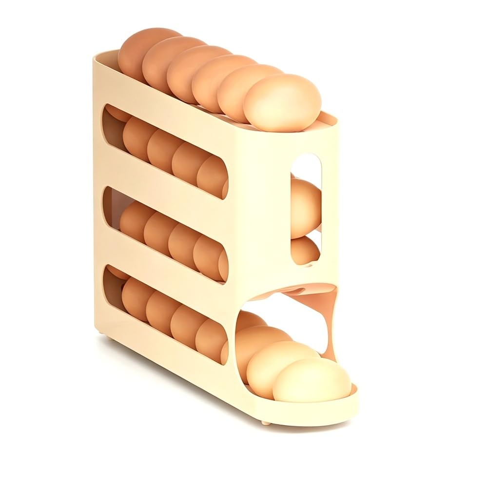 Aundhegrtt Automatic Rolling Egg Holder Rack Kitchen Refrigerator Egg Dispenser Egg Storage Box