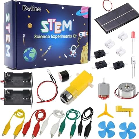 Delinx Fun Physics Science Experiment Kit: Windmill Generator,Hand-cranked Generator,Solar Power Generator, Basic Electric Circuit Learning,DIY Educational STEM Project for Kids & Teens,Girls & Boys Cover