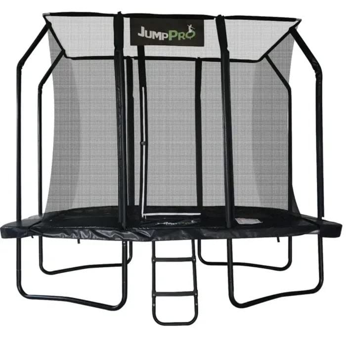 9ft x 6ft Jump PRO Xcel Rectangular Trampoline. Black Powder Coated Steel for Added Rust Protection. Strong Sturdy Frame Black Padding. High Specification with Safety Ladder for Additional Safety.