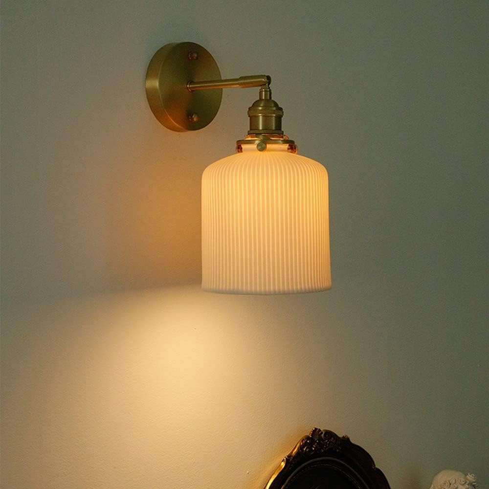 Wall Lamps,White Ceramic Wall Lamp Brass Wall Lamp Bedroom Bedside Hallway Porch Wall Lamp Study Hall Corridor Indoor Household Wall Lamp