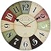 Adalene Wall Clocks Battery Operated Non Ticking 12 inch - Vintage Wood Colorful Kitchen Wall Clock Silent - Analog Quartz Wooden Wall Clocks Large Decorative for Kids Bedrooms, Living Room, Bathroom
