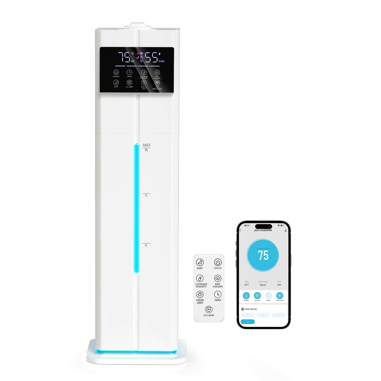 9L 2 4Gal Smart Cool Mist Humidifier Top Fill Quiet Humidifier Large Room Covers 550ft App Remote Control
