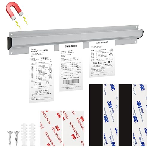 Homakover 16 Inch Restaurant Receipt Holder with Ticket Rack Magnetic Note, Silver Kitchen Slide Check Rack, Bill Orders Ticket Holder Tab Aluminum Display Rail for Restaurant Cafes Pubs Bars
