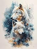 Animal Diamond Painting Wolf Diamond Art Kits for Adults, DIY 5D Gem Art Painting Kit Round Full Drill Crystal Dots Embroidery Pictures Crafts, Home Wall Decor Gifts, Hobbies for Women 16x20in -36aF