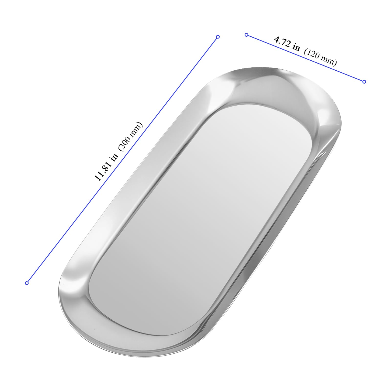 YUENPUN 4 PCS Oval Stainless Steel Silver Trays, 30 x 12cm Mirror Jewellery Cosmetic Metal Vanity Tray for Makeup, Small Item Storage Organising, Bathroom - Image 2