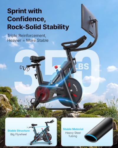 Image of Merach Magnetic Exercise Bike for Home Gym, Low Noise Stationary Bike with Soft Seat Cushion, Indoor Workout Bike with 350 lbs Weight Capacity, Spinning Bike with Self-Developed App, Tablet Mount